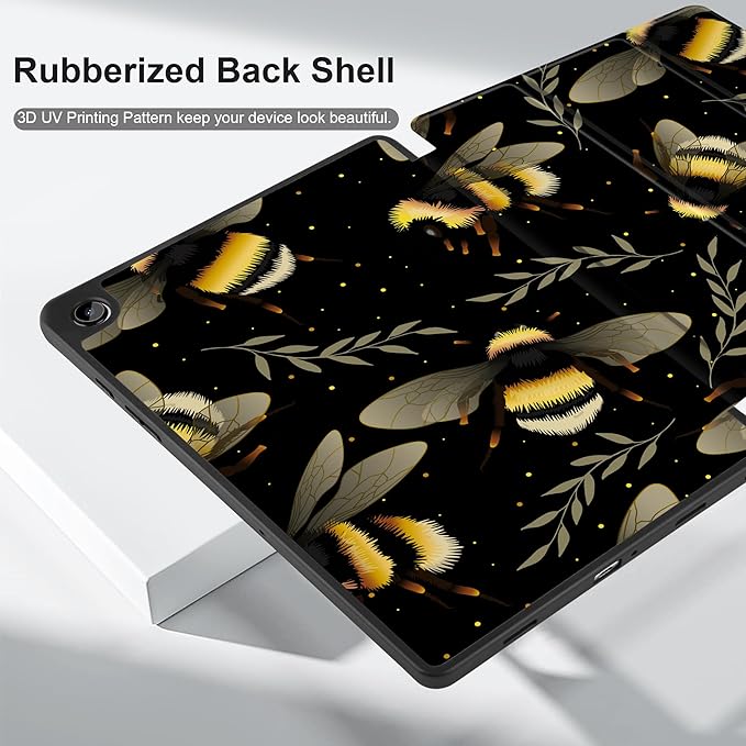 MEEgoodo Case for Samsung Galaxy Tab A9 Plus 11 inch Cover 2024 2023 with S Pen Holder, A9+ Smart Tablet Cases with Leather Trifold Stand+Soft TPU Back Shell+Smart Auto Wake/Sleep, Bumblebee & Leaves