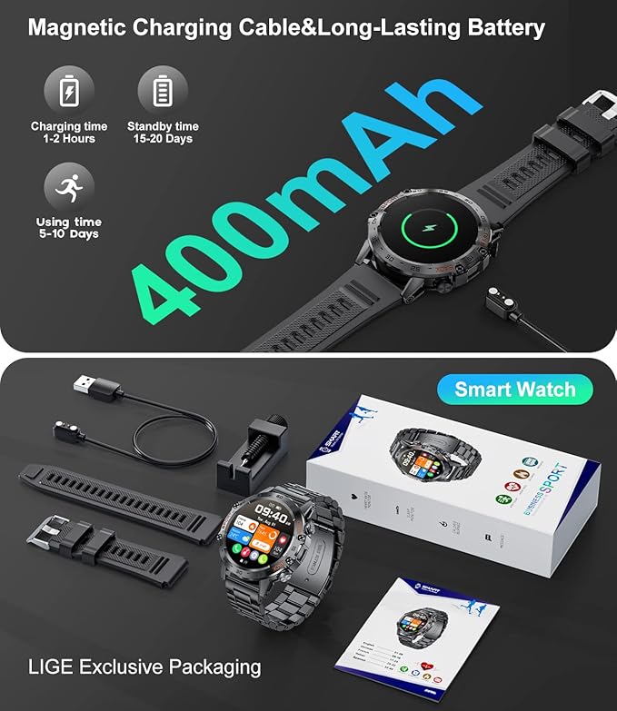 Military Smart Watch for Men(Answer/Dial Calls),5ATM Waterproof Fitness Watch,100 Sports Modes, with Blood Pressure/Heart Rate/SpO2 for Android/iOS,1.39''HD DIY Screen Smart Watch