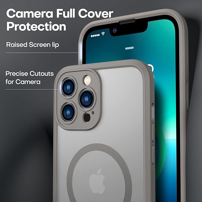 ImpactStrong Magnetic Guard Designed for iPhone 13 Pro Max Case [Camera Protection] [Military Grade Drop Tested] [Compatible with MagSafe] Slim Translucent Matte Phone Case (6.7") - Gray