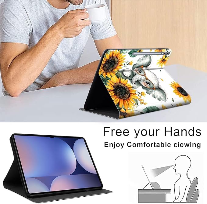 Case for Samsung Galaxy Tab S10 Plus/ S9 FE Plus/ S9 Plus 5G Tablet 12.4'', Slim PU Leather Stand Cover with Auto Wake/Sleep, Multi-Angle Viewing & Shockproof, Cute Baby Elephant
