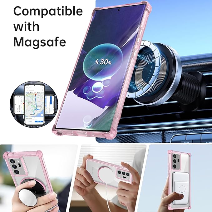 Magnetic for Samsung Galaxy Note 20 Ultra Case Compatible with MagSafe Wireless Charging,with Screen Protector,Phone Case Built-in 360°Kickstand Shockproof Military Grade Drop Protection Pink