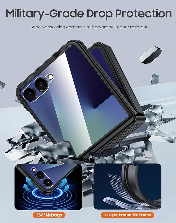 for Samsung Galaxy Z Flip 7 Case Wallet RFID Card Holder&Hinge Protection&HD Screen Protector, Full Body Shockproof Cover for Galaxy Z Flip 7(Black)