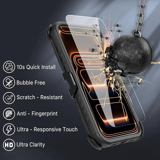 M MYBAT PRO for iPhone 17 Pro Case, Maverick Series Case with Belt Clip Holster,[Compatible with Magsafe] w/Screen Protector,Anti-Drop,Shockproof,w 360°Rotating Kickstand,Heavy Duty Protection Black