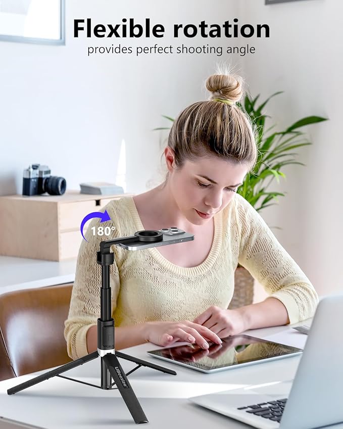 UBeesize Magnetic Tripod for iPhone with Remote, 64’’ Extendable Phone Stand for Video Recording/Vlogging, N52 Strong Holder for iPhone 12-17/Android, Portable Travel Selfie Stick Tripod(Black)