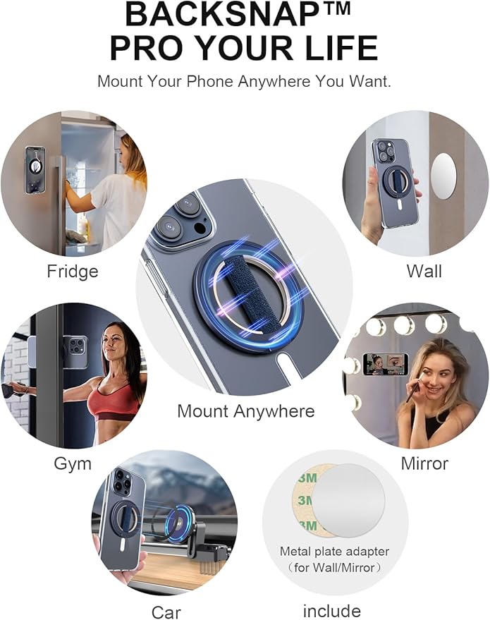 EWA MagOne Ultra for Magsafe Phone Grip Kickstand [Replaceable Elastic Finger Loop], Mag Safe Ring Holder Stand, Two-Sided Magnetic Phone Accessories for iPhone 17,16,15,14,13,12 Pro/Max/Plus-Blue