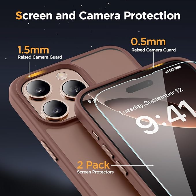 Miracase Magnetic Series for iPhone 16 Pro Case [Compatible with MagSafe] [with 2X Screen Protectors] Military-Grade Protection, Anti-Fingerprint, Slim Phone Case for 16 Pro 6.3 inch - Champagne