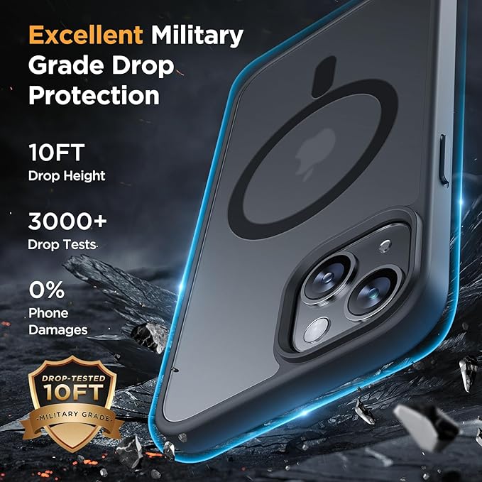 Miracase Magnetic for iPhone 13 Case 6.1 inch (Compatible with MagSafe)（with 2X Screen Protectors） Military-Grade Protection, Anti-Fingerprint Translucent Matte Phone Case Cover, Black