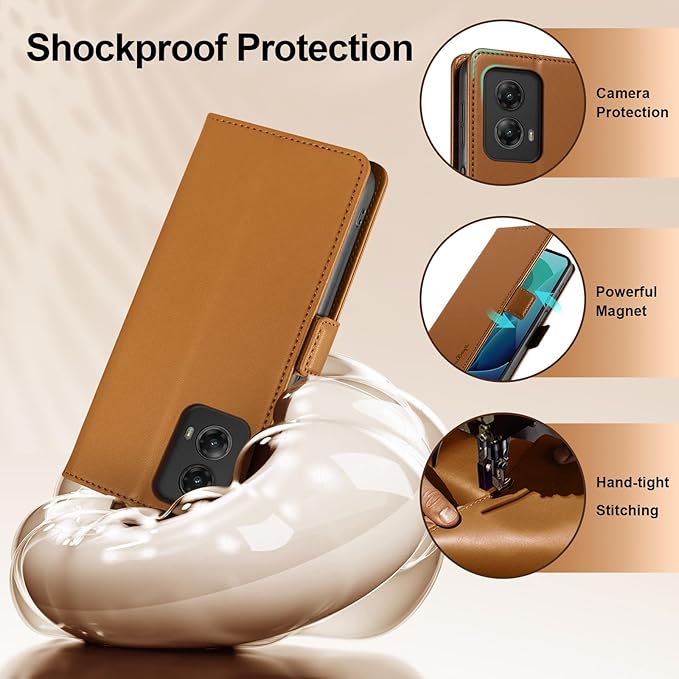 Wallet Flip Case for Moto G 5G (2024) - [RFID Blocking] Luxury PU Leather Card Holder Magnetic Phone Cover with Kickstand,Shockproof Protective Case,Brown