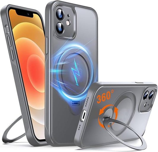 360° O-Ring MagStander for iPhone 12 Case, iPhone 12 Pro Case with Magnetic Stand Ring Holder [Compatible with MagSafe] [Military Shockproof] Kickstand iPhone 12/12 Pro Phone Cover Grey