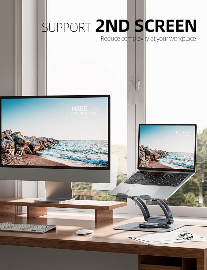 Nulaxy 360° Rotating Laptop Stand for Desk, Ergonomic Notebook Riser with Adjustable Swivel Base Foldable Computer Holder Portable Office Accessories Compatible with All 10-17" Laptops