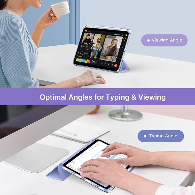 MoKo for iPad (A16) 11th Generation Case 11 Inch 2025, iPad 10th Gen Case 10.9 Inch 2022 with Pencil Holder, Slim Light Trifold Protective Cover with Hard PC Translucent Back Shell, LavenderPurple