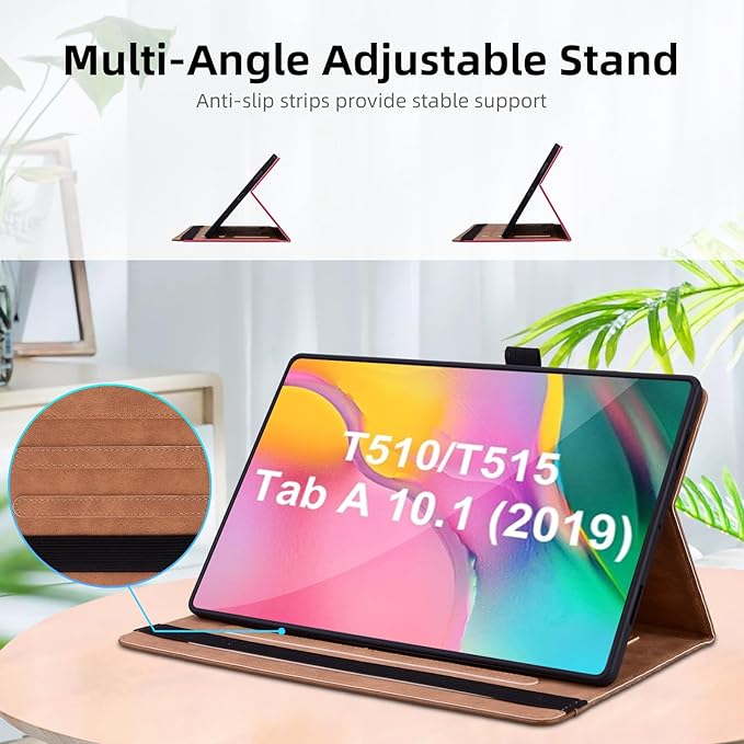 Case for Samsung Galaxy Tab A 10.1 2019 (SM-T510/T515/T517) PU Leather Multi-Angle Viewing Stand with Card Pocket Tablet Cover for 10.1 Inch Tablet Android 2019,Brown