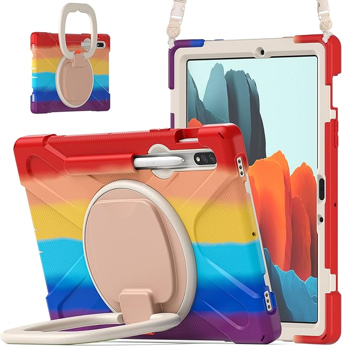 360 Rotation Portable Case for Galaxy Tab S8 11/'' / S7 11 inch with S Pen Holder Rugged Rotating Stand Hand Strap Shoulder Carrying Outdoor Cover (Colourful Red)