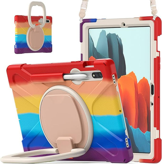 360 Rotation Portable Case for Galaxy Tab S8 11/'' / S7 11 inch with S Pen Holder Rugged Rotating Stand Hand Strap Shoulder Carrying Outdoor Cover (Colourful Red)