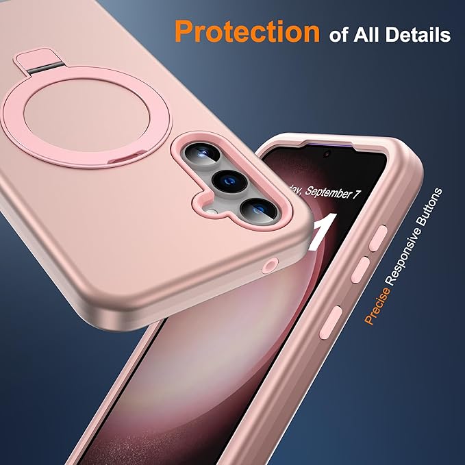 Designed for Samsung Galaxy S23 Case with Magnetic Ring Stand [Compatible with Mag-Safe][Military Grade Drop Protection][Build in Kickstand] Shockproof Galaxy S23 Phone Case 6.1",Rose Gold