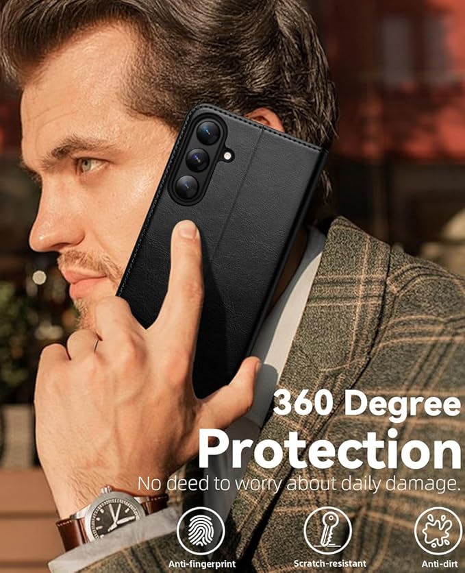 OCASE Compatible with Galaxy S25 FE Wallet Case, PU Leather Flip Folio Case with Card Holders RFID Blocking Kickstand [Shockproof TPU Inner Shell] Protective Phone Cover 2025, Black