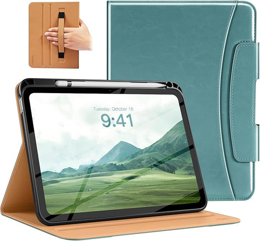 MoKo for iPad (A16) 11th Generation Case 11 inch 2025, iPad 10th Generation Case 10.9" 2022 with Pencil Holder & Pocket, Premium Leather Folio Stand Cover, Multiple Viewing Angles, Turquoise
