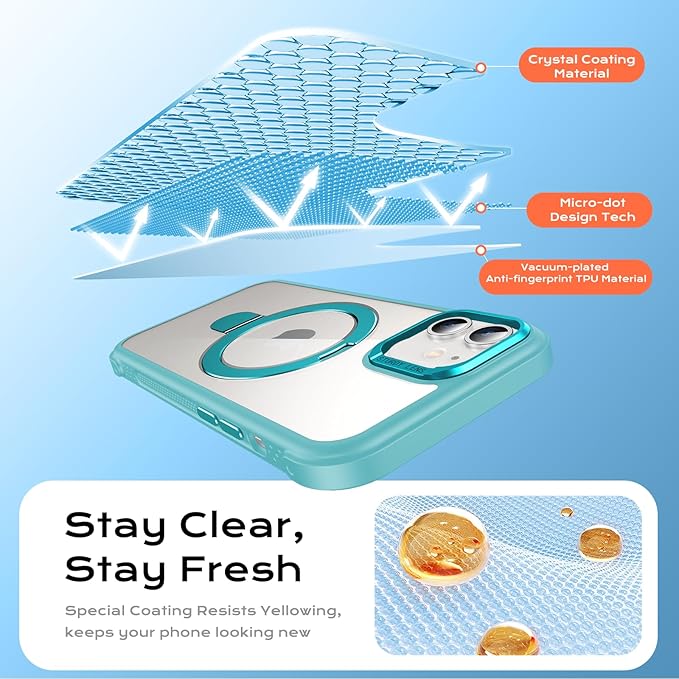 Anqrp O-Ring Magnetic Kickstand Clear Case for iPhone 12/12 Pro, Compatible with Mag-Safe, Military-Grade Reinforced 4-Corners Anti-Yellowing Transparent Phone Case Cover for iPhone 12/12 Pro, Teal