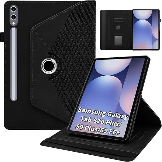 Case for Samsung Galaxy Tab S10 Plus 2024/ S9 FE Plus 5G 12.4 Inch 2023 with Pocket 360° Rotating Multi-Angle Stand Cover Auto Wake/Sleep PU Leather Business Folio Protective Cases, Black