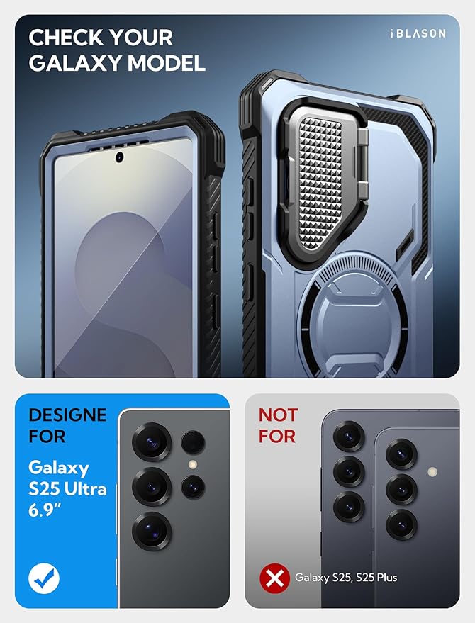 i-Blason Armorbox for Samsung Galaxy S25 Ultra Case MagSafe with Camera Cover Stand [Military Protection] Full-Body Heavy Duty Magnetic Phone Case with Screen Protector for S25 Ultra 6.9 inch, Blue