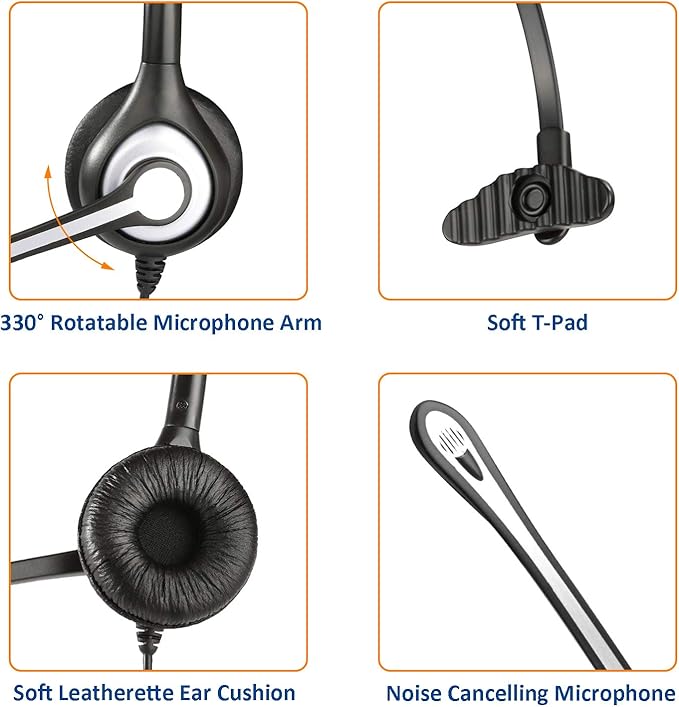 Wantek Corded Telephone Headset Mono w/Noise Canceling Mic Compatible with ShoreTel Plantronics Polycom Zultys Toshiba NEC Aspire Dterm Nortel Norstar Meridian Packet8 Landline Deskphones(F600S2)