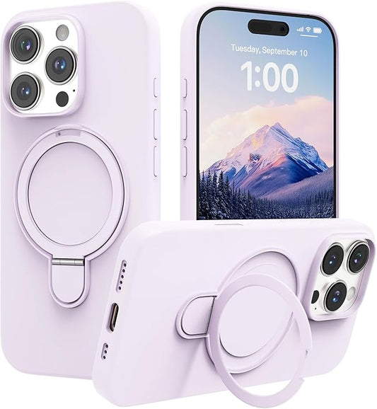 Magnetic Stand for iPhone16 Pro Case with Kickstand 【Lab-Certified Protection】【Not Yellowing】【Anti-Fingerprint】 Durable, Enhanced Grip, Slim，Purple，iPhone 16 Pro 6.3"