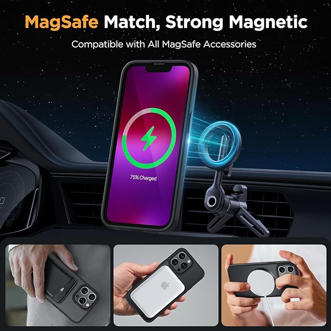 Miracase Magnetic for iPhone 13 Pro Case 6.1 inch (Compatible with MagSafe)（with 2X Screen Protectors） Military-Grade Protection, Anti-Fingerprint Translucent Matte Phone Case Cover, Black