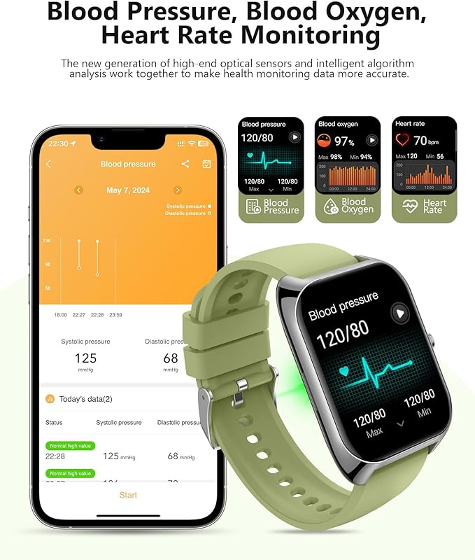 Smart Watch (Answer/Make Call) for Men Women, 2.02" Smartwatch with Heart Rate/Blood Pressure/Blood Oxygen/Sleep Monitor, IPX8 Waterproof Fitness Tracker, 100+ Sports Modes Compatible with iOS Android