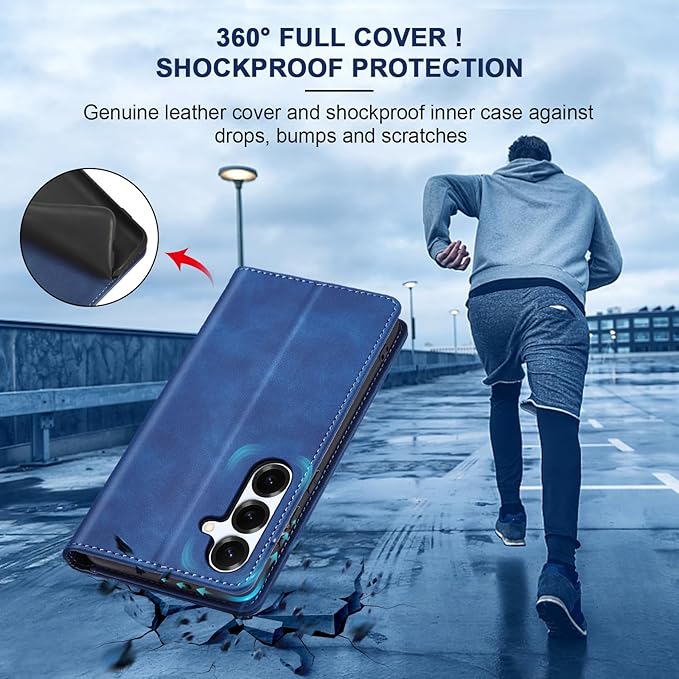 Jasonyu Flip Wallet Case for Samsung Galaxy S25,Leather Magnetic Folio Cover with Card Holder,Kickstand - TPU Shockproof Durable Protective Phone Case,Blue