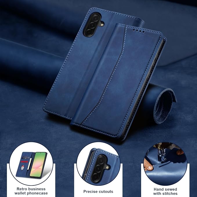 Jasonyu Flip Wallet Case for Samsung Galaxy A56 5G,Leather Magnetic Folio Cover with Card Holder,Kickstand - TPU Shockproof Durable Protective Phone Case,Blue