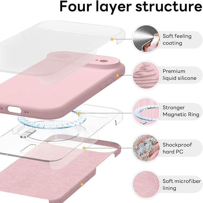 Vooii Magnetic Compatible with iPhone Air Case (Compatible with Magsafe) (Upgraded Camera Protection) Liquid Silicone Shockproof Full Body Protective Phone Cover for Women Men, Pink Sand, 6.5"