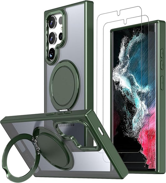 Magnetic Stand Case for Samsung Galaxy S24 Ultra 6.8" [with 2 Screen Protectors] [360° Rotation Magnetic Stand] [Compatible with Magsafe] Military-Grade Drop Protection Case, Green