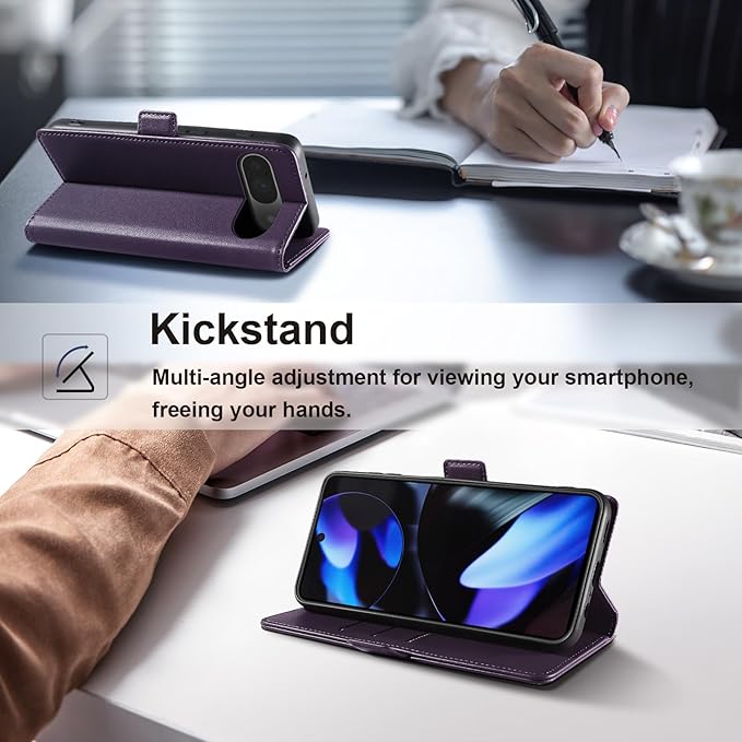 Wallet Flip Case for Google Pixel 9/9 Pro - [RFID Blocking] Luxury PU Leather Card Holder Magnetic Phone Cover with Kickstand,Shockproof Protective Case,Purple