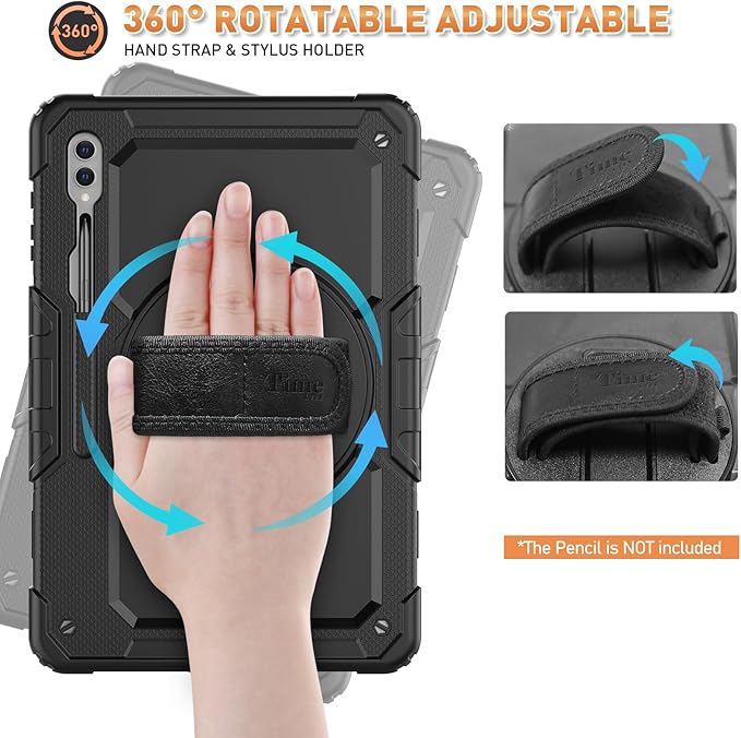 Timecity Case for Samsung Galaxy Tab S10 Ultra/ S9 Ultra/ S8 Ultra Tablet Case 14.6''- Heavy Duty Protective Cover with Screen Protector, Stand, Shoulder Strap & S Pen Holder | Kids-Friendly, Black