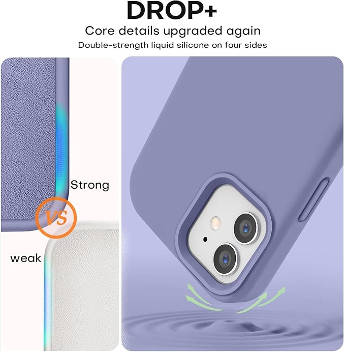 Vooii Compatible with iPhone 12 Case/iPhone 12 Pro Case, Liquid Silicone Upgrade [Soft Anti-Scratch Microfiber Lining] [Shockproof Drop Protection] Phone Case 6.1 inch - Lavender Grey