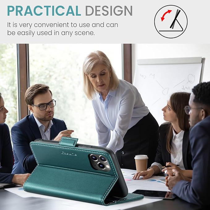 for iPhone 11 Pro Case, Premium PU Leather Wallet Case Flip Cover with [RFID Blocking][Card Holder][Stand Function] Shockproof Protective for iPhone 11 Pro 5.8", Blue-Green