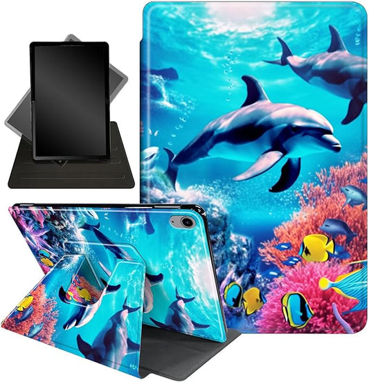 Case for Lenovo Tab P11 Plus Case 2021 (TB-J616F / J616X), 360 Degree Rotating Folding Stand,with Auto Sleep/Wake Case for Lenovo Tab P11 11” 2020 (TB-J606F TB-J606X),Deep Sea Corals Dolphin