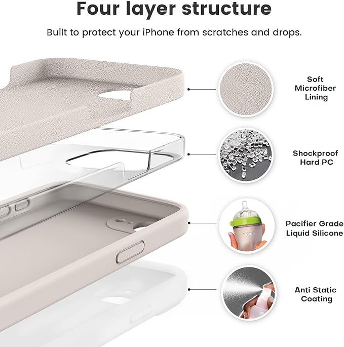 Vooii Compatible with iPhone 16e Case, Liquid Silicone Upgrade [Camera Protection] [Soft Anti-Scratch Microfiber Lining] Shockproof Phone Case for iPhone 16e 6.1 inch - Stone