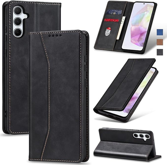 Jasonyu Flip Wallet Case for Samsung Galaxy A35,Leather Magnetic Folio Cover with Card Holder,Kickstand - TPU Shockproof Durable Protective Phone Case,Black