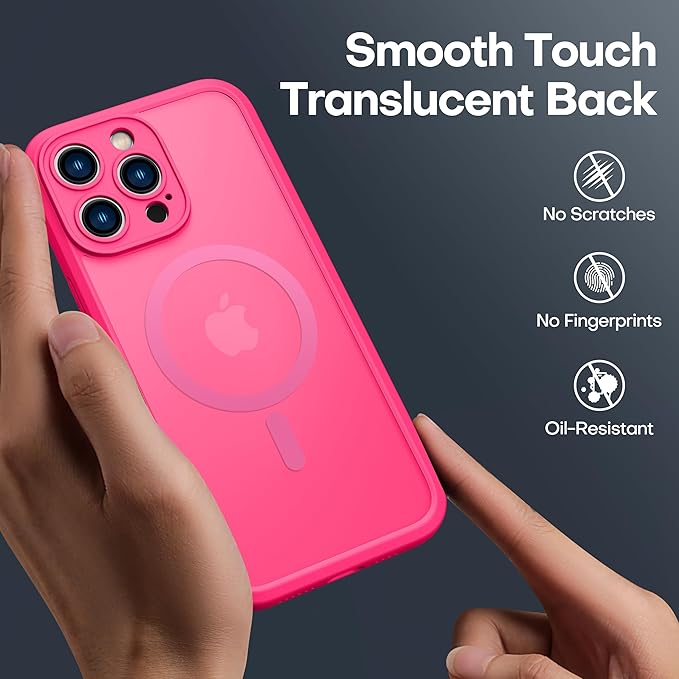 ImpactStrong Magnetic Guard Designed for iPhone 14 Pro Max Case [Camera Protection] [Military Grade Drop Tested] [Compatible with MagSafe] Slim Translucent Matte Phone Case (6.7") - Hot Pink