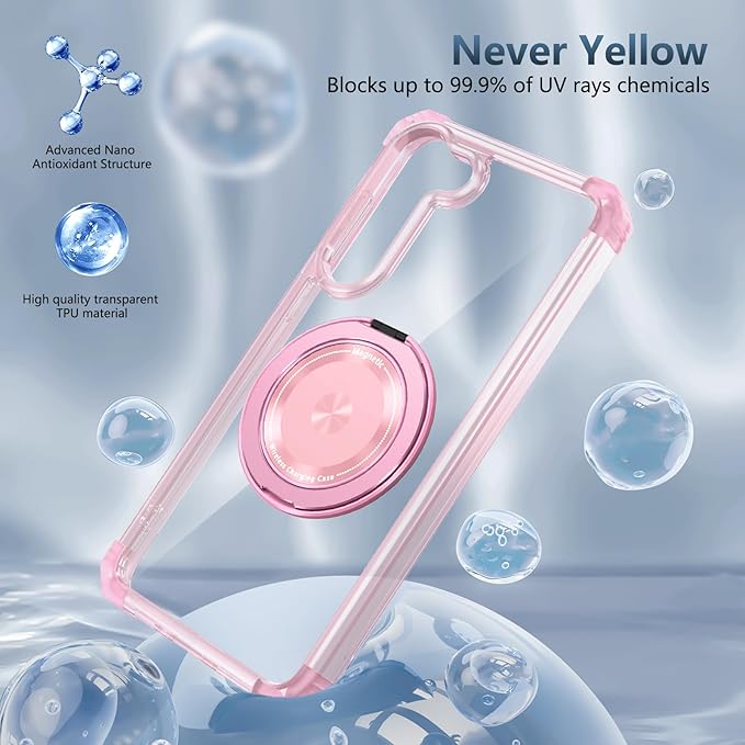 for Samsung Galaxy S23 Plus Case Magnetic Compatible with MagSafe Wireless Charging,with Screen Protector,for S23+Plus Phone Case with Stand Ring Shockproof Military Grade Drop Protection Pink