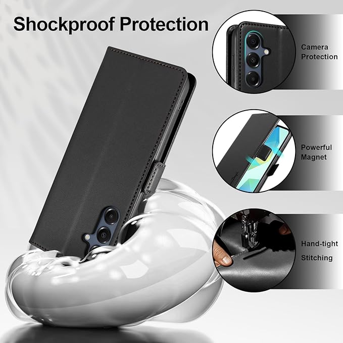 Wallet Flip Case for Samsung Galaxy A16 5G - [RFID Blocking] Luxury PU Leather Card Holder Magnetic Phone Cover with Kickstand,Shockproof Protective Case,Black