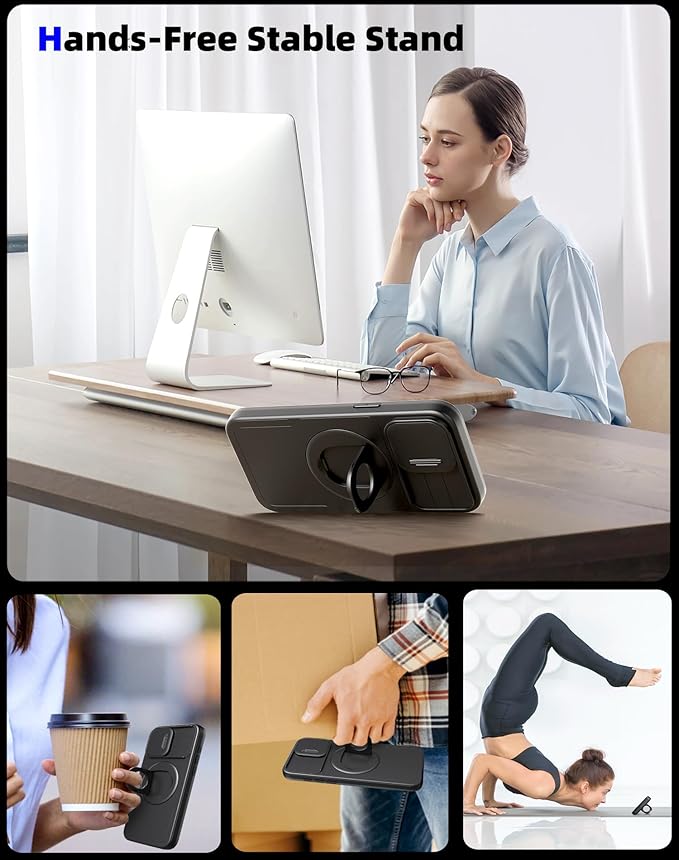 for iPhone 15 Pro Case Magnetic Compatible with MagSafe Wireless Charging with 2 Screen Protectors,Built-in Kickstand Ring Camera Heavy Duty Protection Military Grade Drop Shockproof Black