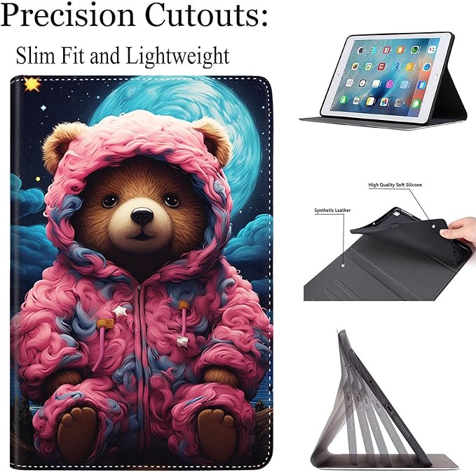 Case for Galaxy Tab A9 Plus ， Auto Sleep/Wake Multi-Angle Viewing Slim Folio Stand Cover for Samsung Galaxy Tab A9+/A9 Plus 11 Inch 2023 (SM-X210/X216/X218), Cute Bear Wearing Pink Clothes