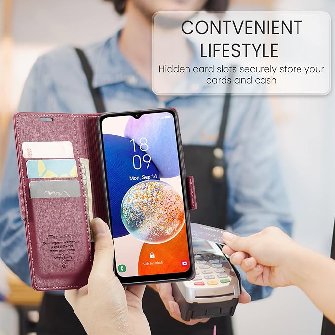 for Samsung Galaxy A14 4G/5G Case, Premium PU Leather Wallet Case Flip Cover with [RFID Blocking][Card Holder][Stand Function] Shockproof Protective for Samsung Galaxy A14, Red