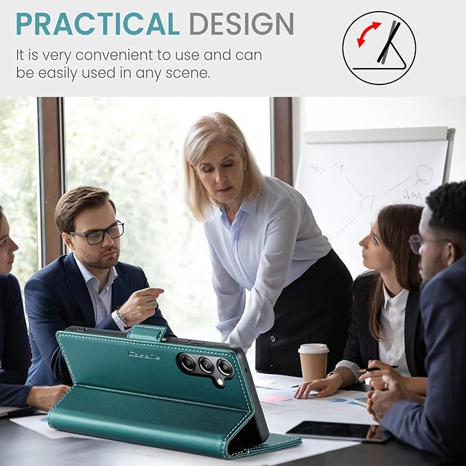 for Samsung Galaxy A05s Case, Premium PU Leather Wallet Case Flip Cover with [RFID Blocking][Card Holder][Stand Function] Shockproof Protective for Samsung Galaxy A05s, Blue-Green