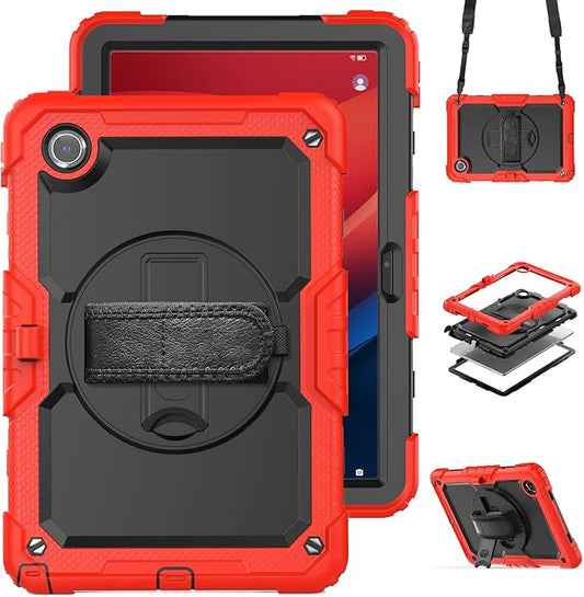 Case for Lenovo Tab K11 11'' 2024 / M11 TB330FU /Lenovo Xiaoxin Pad 2024 TB331FC, with Screen Protector, Hand Strap, Shoulder Strap, Rotating Stand Red