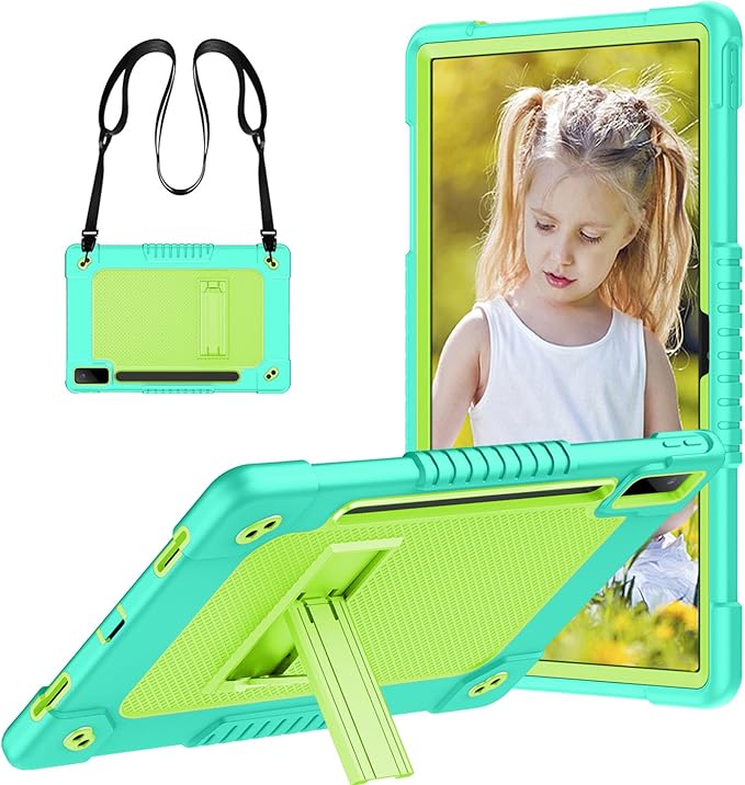 for Lenovo Tab P12 Case,for Lenovo Tab P12 12.7 Inch Tablet Case,Heavy Duty Kids Shockproof with Kickstand Shoulder Strap Cover for Lenovo Tab P12 2023/2024/Xiaoxin Pad Pro (Mint Green)