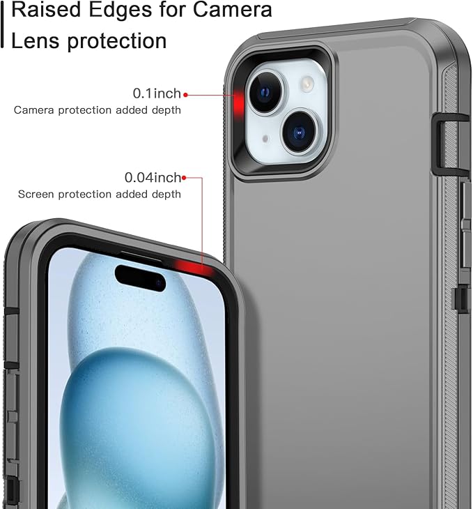 for iPhone 15 Case Shockproof Dust/Drop Proof 3-Layer Full Body Protection [Without Screen Protector] Rugged Heavy Duty Cover Case for Apple iPhone 15 6.1" 2023,Grey/Black