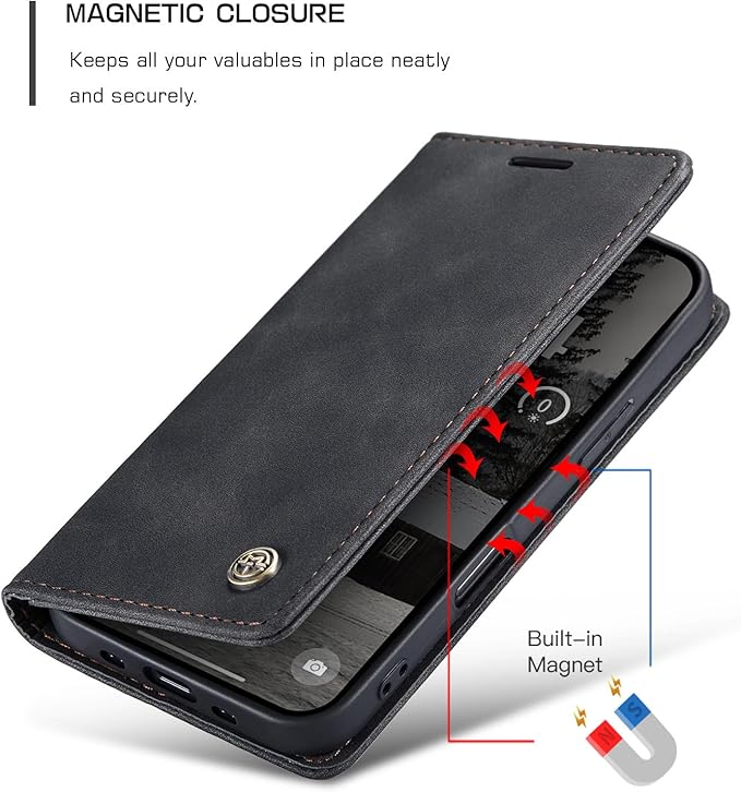 for iPhone 17 Air Case, Flip Wallet Leather Case with Card Holder Magnetic Closure Shockproof Kickstand Protective Phone Cases Cover for iPhone 17 Air, Black
